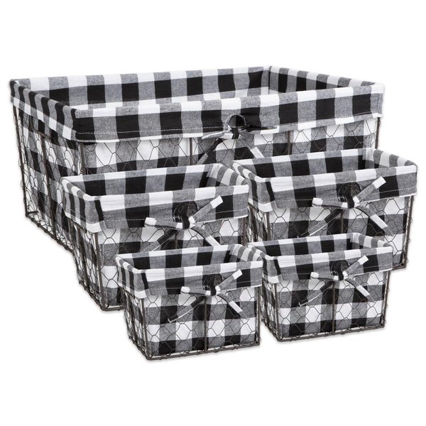 Made4Mansions Assorted Vintage Grey Chicken Wire Black & White Check Liner Basket - Set of 5 MA2567673